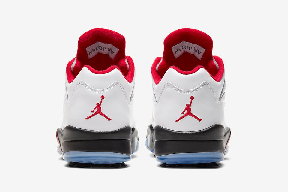 fire red jordan 5 golf